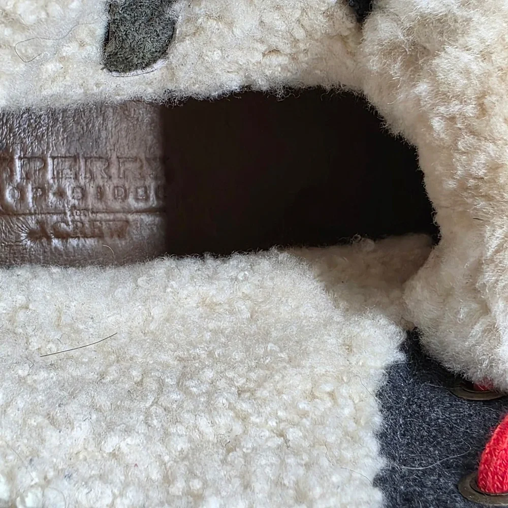 Sperry J.Crew Saltwater Duck Boots Wool Shearling Waterproof Grey Red 9 M Womens